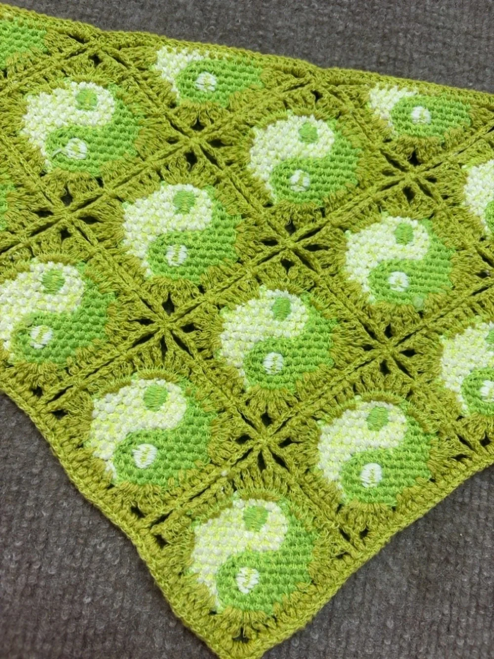 Crocheted Triangle Bandana Scarf in Lime Green 0858